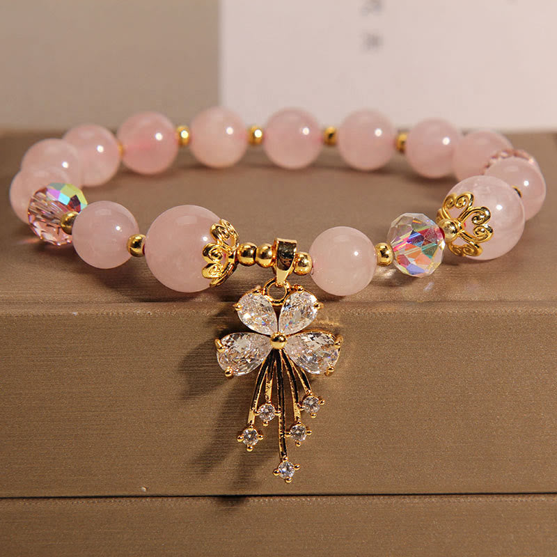 Sparkling Zircon Butterfly Aquamarine and Rose Quartz Gemstone Bracelet