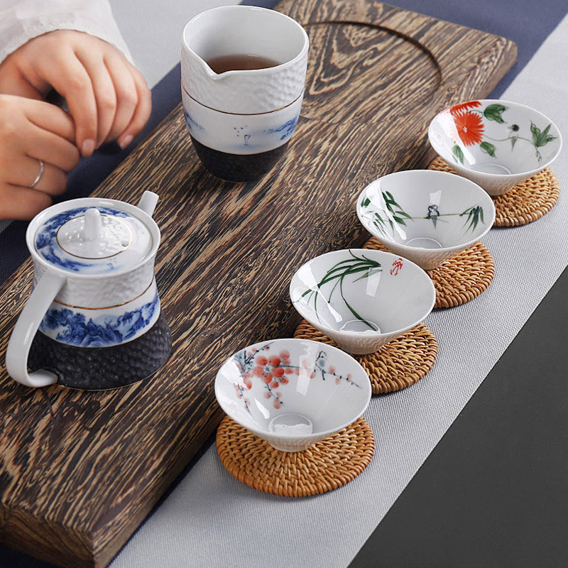 Vintage Plum Orchid Bamboo Chrysanthemum Lotus Koi Fish Ceramic Teacup Kung Fu Tea Cups