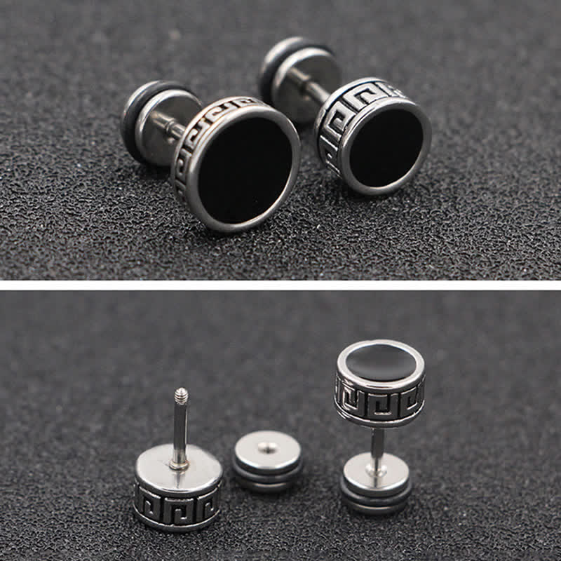 Cool Men Titanium Steel Balance Round Stud Earrings