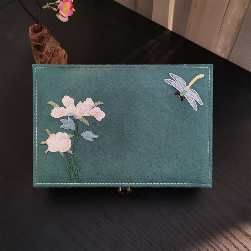Floral & Dragonfly Flannel Single Layer Jewelry Organizer Box