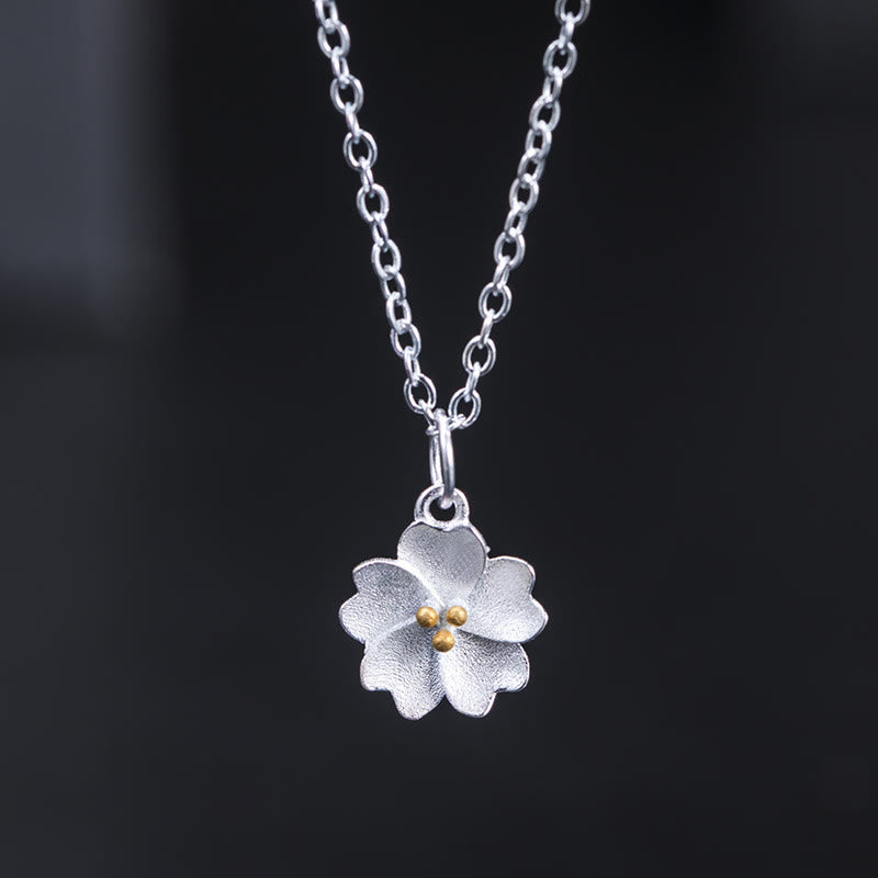 925 Sterling Silver Cherry Blossom Flower Blessing Necklace Pendant