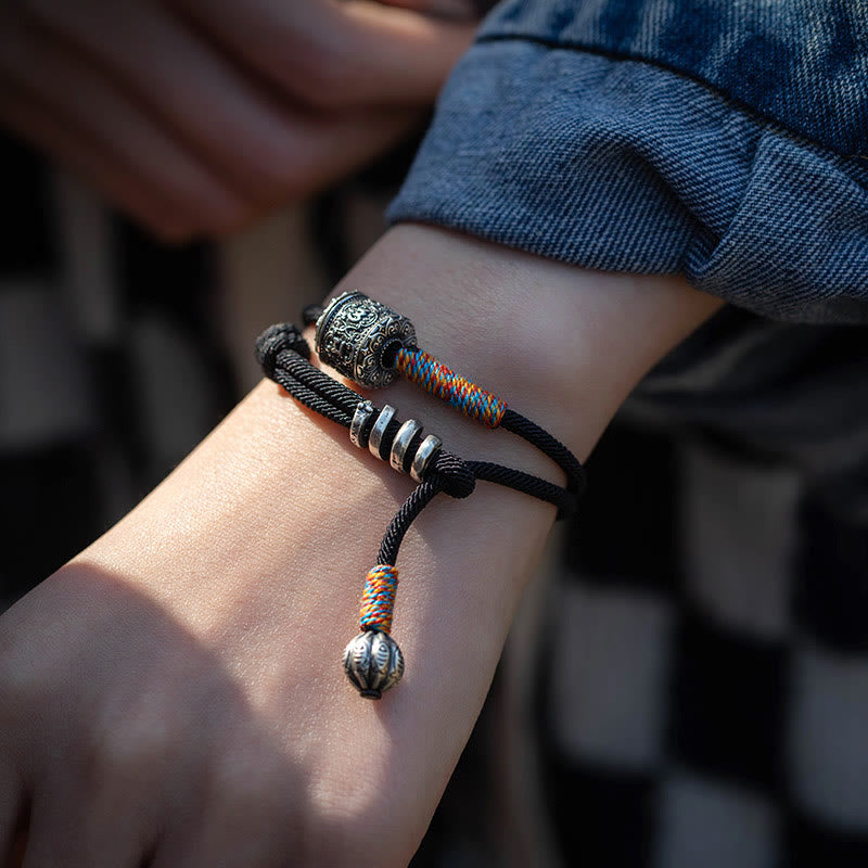 Tibetan Om Mani Padme Hum Carved Amulet Double Wrap Bracelet