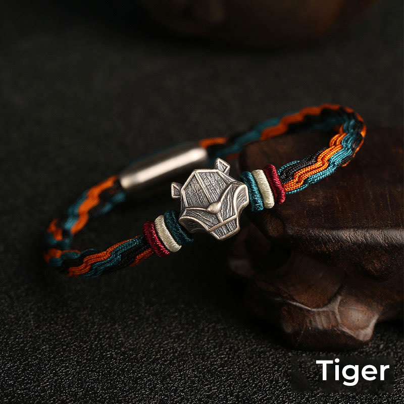 Handmade 999 Sterling Silver Year of the Dragon Chinese Zodiac Protection Colorful Reincarnation Knot Rope Bracelet
