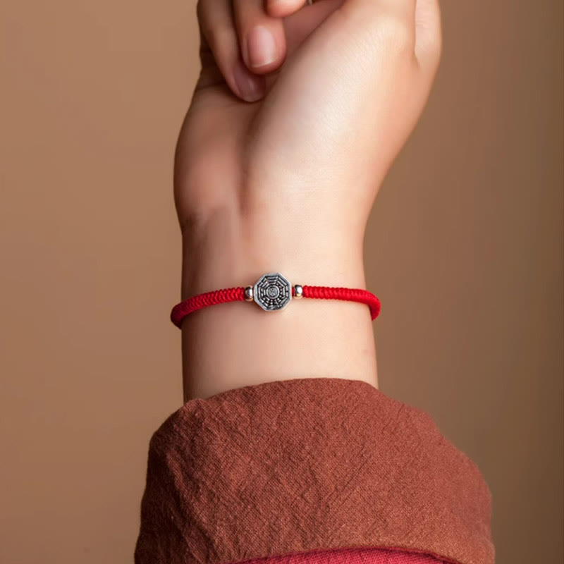 925 Sterling Silver Yin Yang Bagua Cinnabar Red String Focus Bracelet
