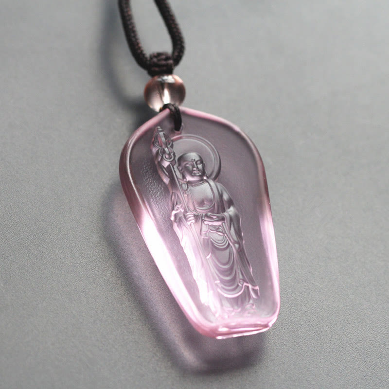Ksitigarbha Buddha Liuli Crystal Serenity Amulet Necklace Pendant
