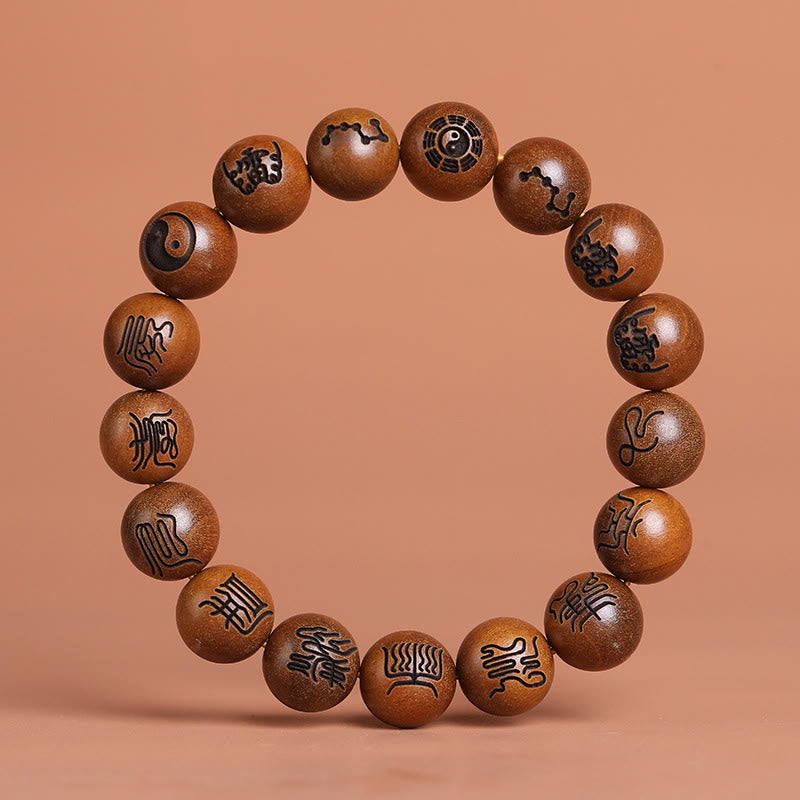 Lightning Struck Jujube Wood Yin Yang Bagua Taoist Taboo Scripture Symbol Engraved Luck Bracelet