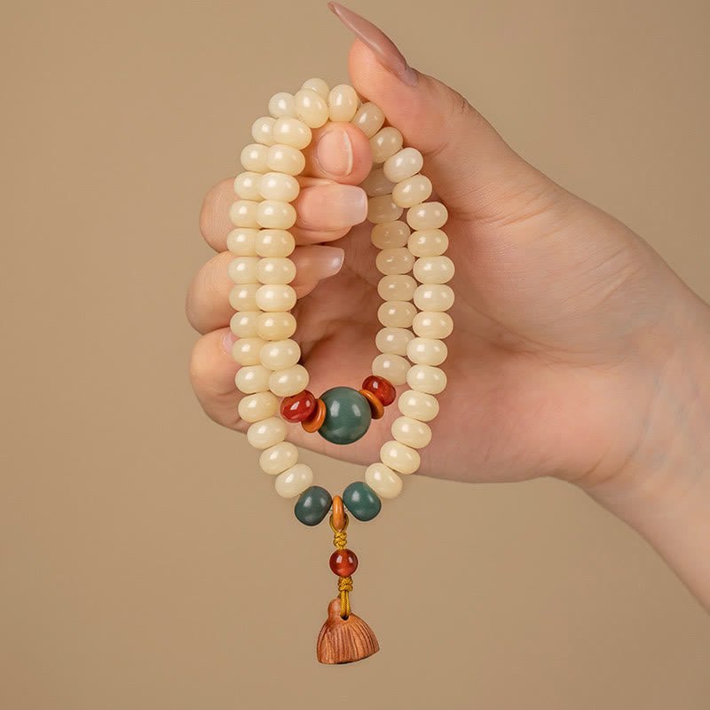 Natural Bodhi Seed and Lotus Pod Charm Double Wrap Mindfulness Bracelet