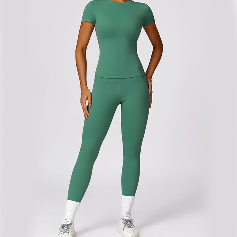 Women Short Sleeve T-Shirt Top High Waist Leggings Pants For Sports Yoga