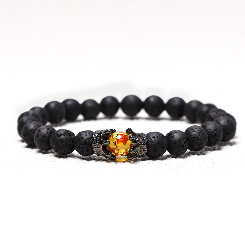 Natural Gemstone Crown Accent Beaded Couple Bracelet Set - Set of 2
