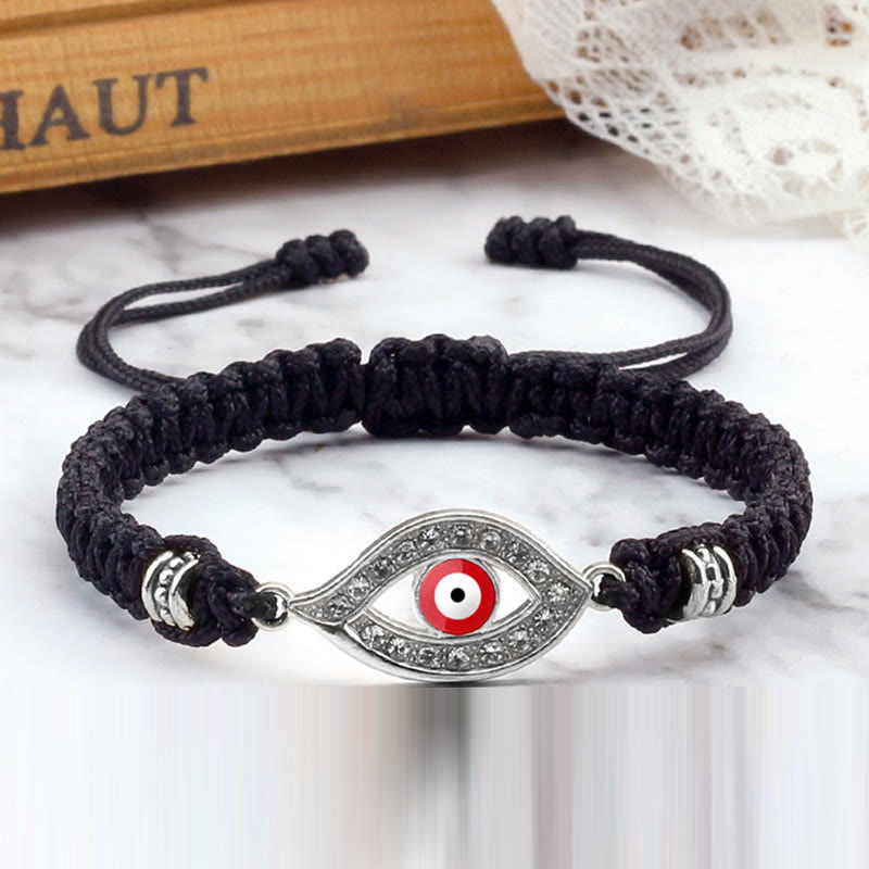 Handmade Evil Eye Red String Braided Bracelet with Gold or Silver Border
