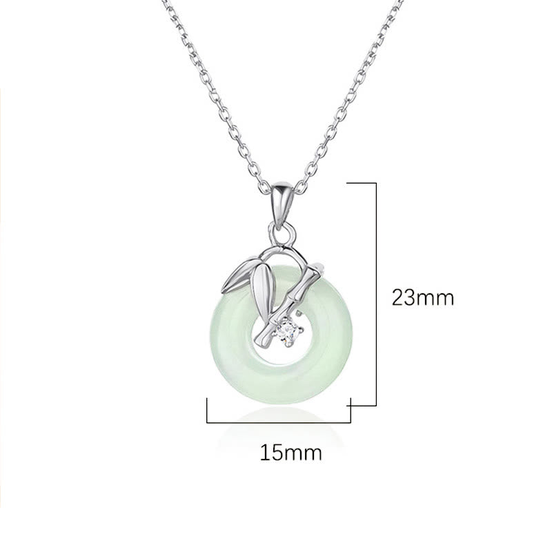 925 Sterling Silver Hetian Jade Bamboo Leaf Peace Buckle Prosperity Necklace Pendant