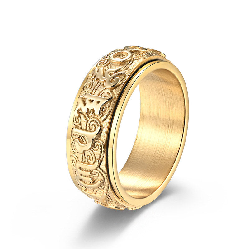Six True Words Om Mani Padme Hum Titanium Steel Mantra Ring
