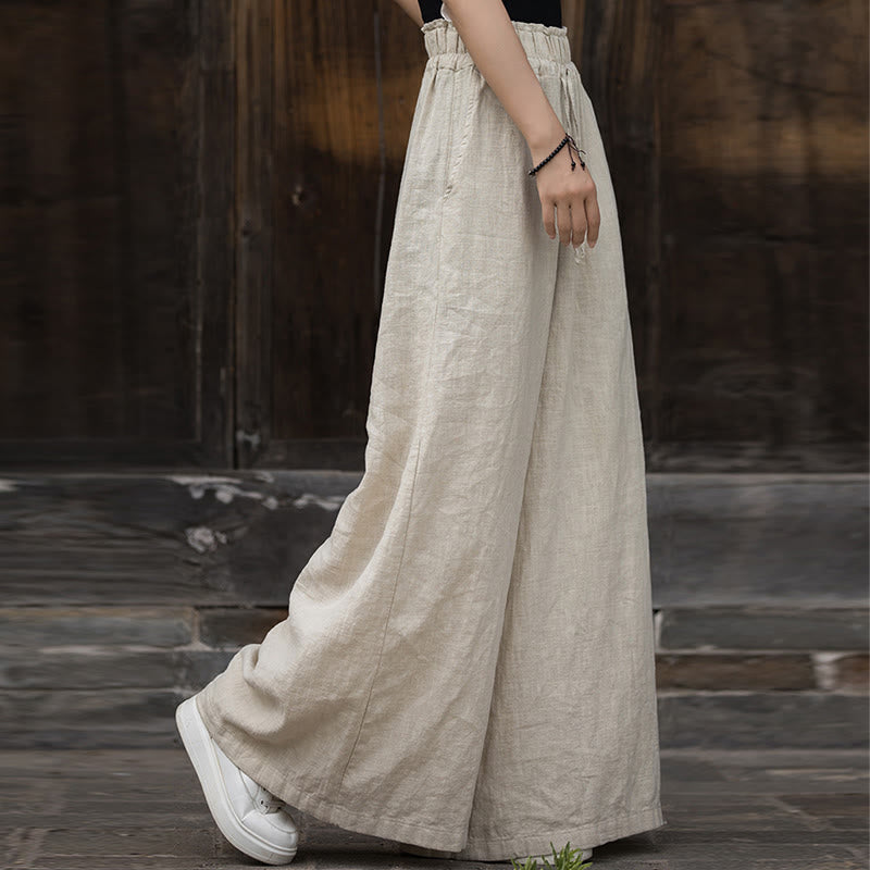 Handmade Tie Dye Ramie Linen Midi Dress Wide Leg Pants With Pockets