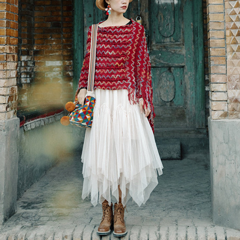 Tibetan Colorful Striped Shawl Tassels Pullover Winter Cozy Travel Scarf Wrap