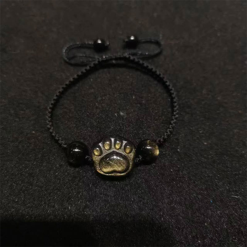 Natural Silver Sheen Obsidian Gold Sheen Obsidian Cat Claw Soothing Braided Bracelet