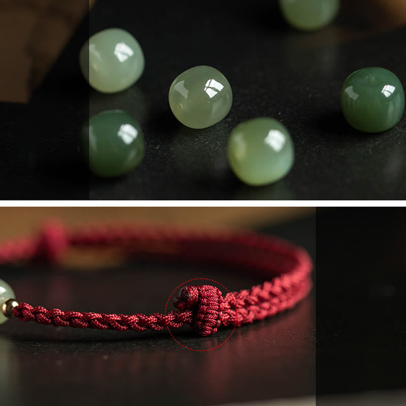 Handmade Cinnabar & Hetian Jade Sterling Silver Chinese Zodiac Fu Red String Bracelet
