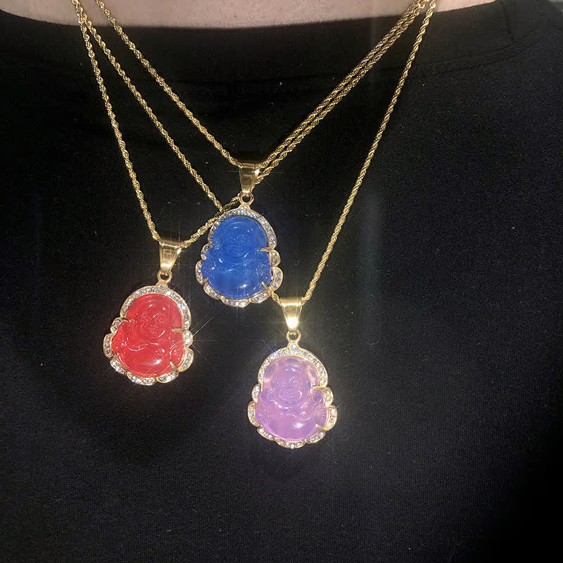 18K Gold Filled Laughing Buddha Jade Luck Necklace Chain Pendant