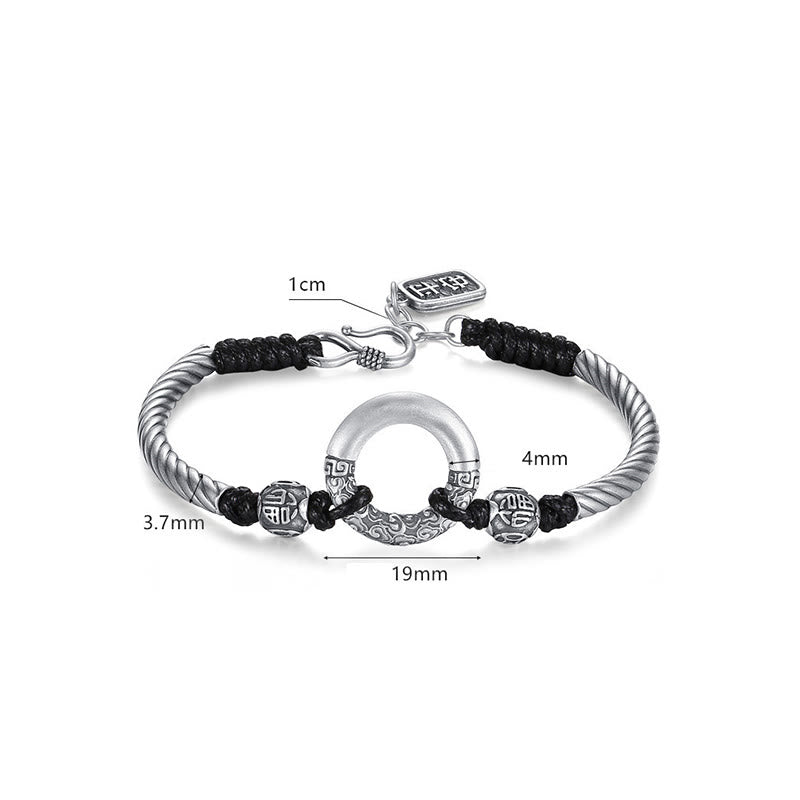 999 Sterling Silver Fu Character Peace Buckle Copper Coin Auspicious Clouds Fortune Bracelet