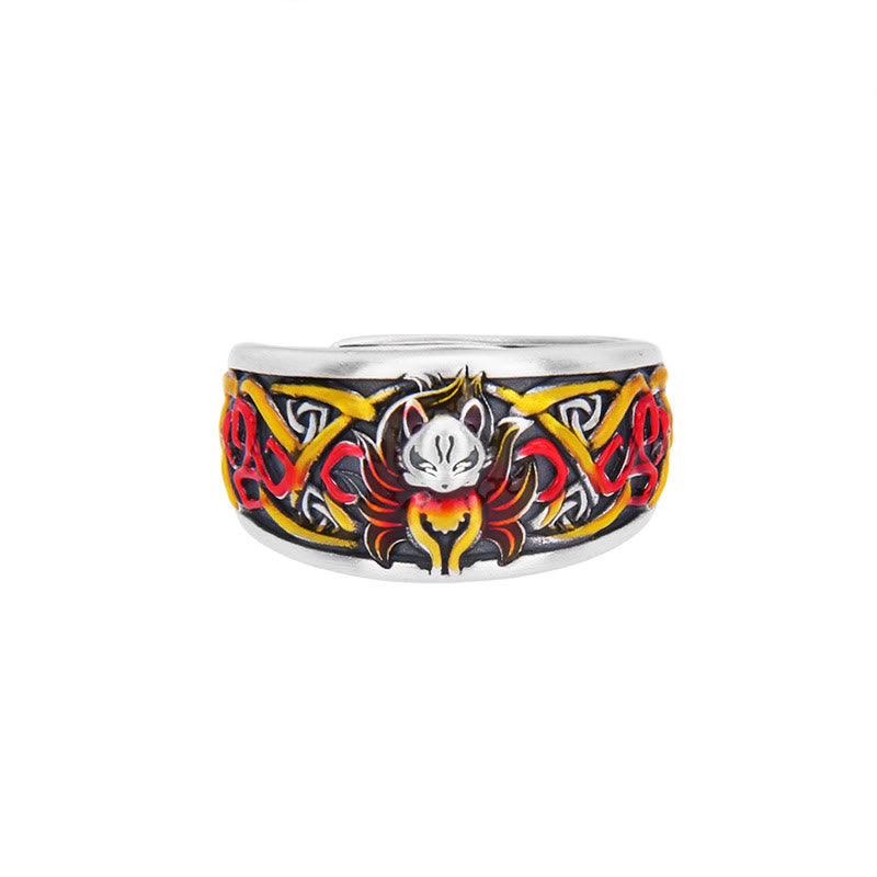 Adjustable 999 Sterling Fine Silver Nine-Tailed Fox Ring