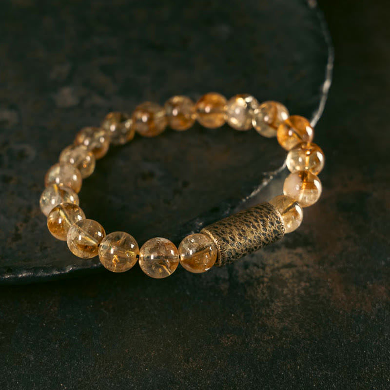 Natural Citrine Crystal Brass Bead Protection Bracelet