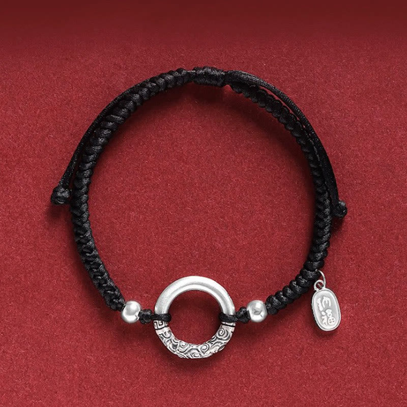 925 Sterling Silver Black Onyx Peace Buckle Fu Character Charm Bracelet