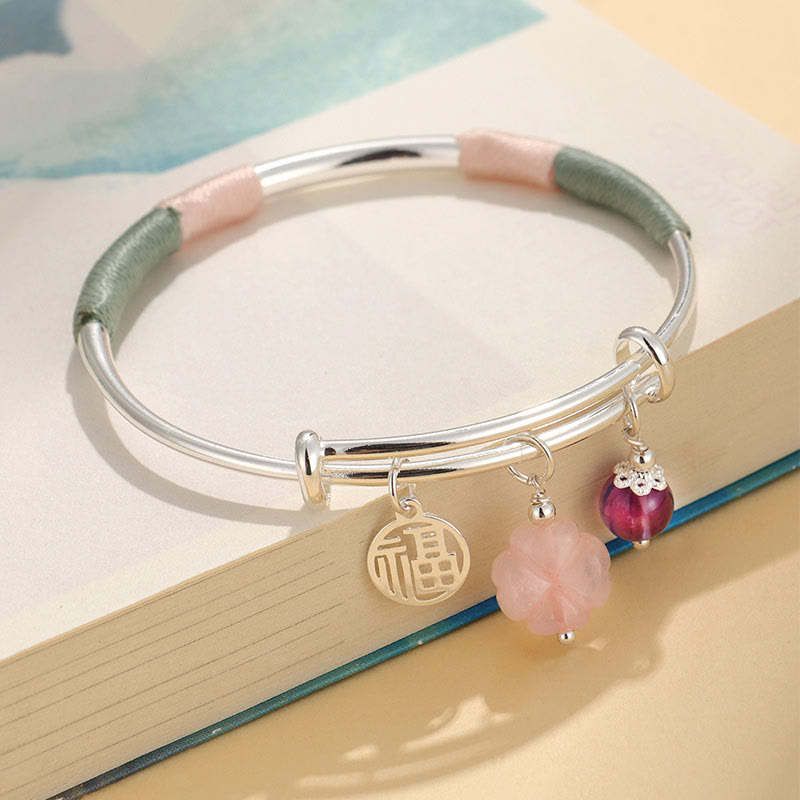 Pink Crystal Peace Buckle Lucky Flower Love Bracelet Bangle