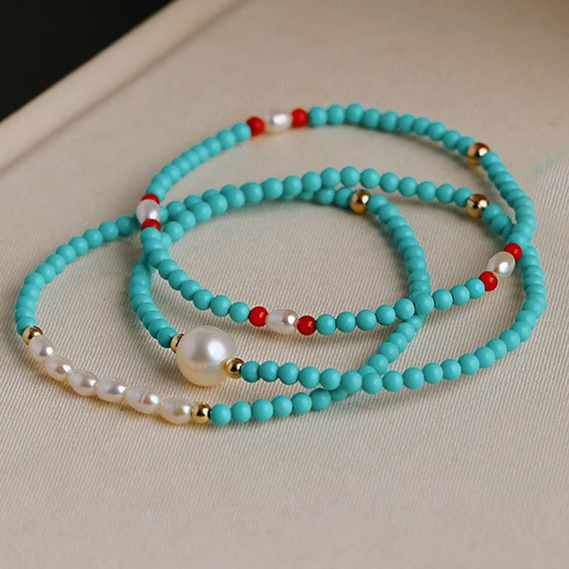 Turquoise Red Agate Pearl Small Beaded Protection Bracelet