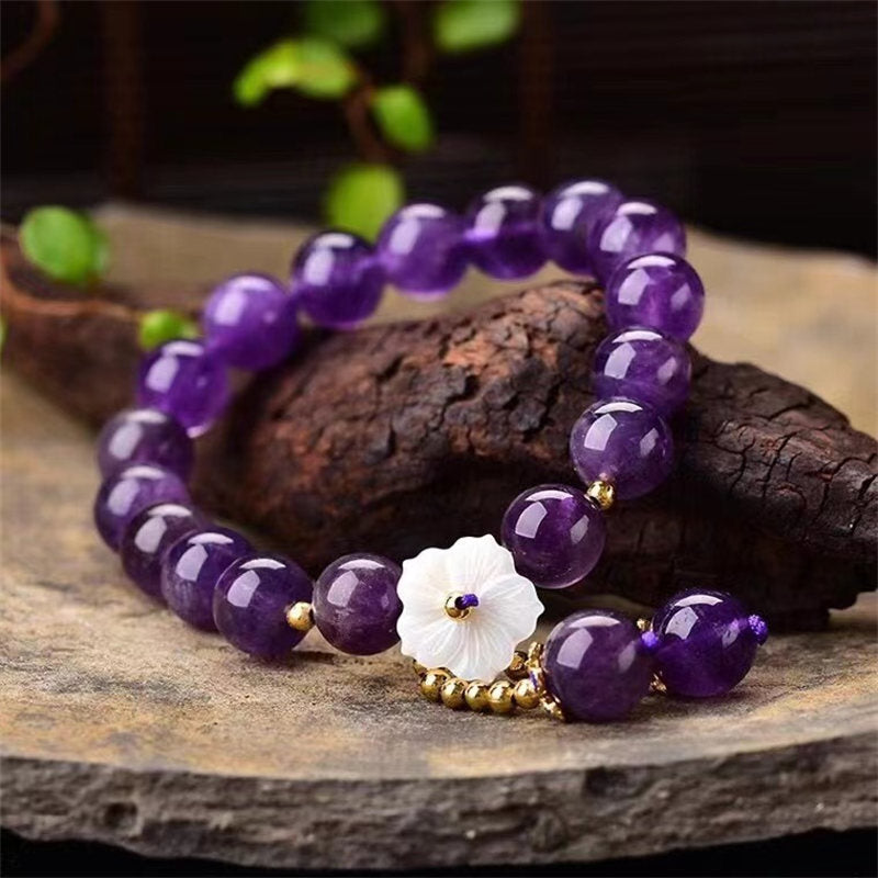 Natural Amethyst Crystal Flower Beaded Bracelet