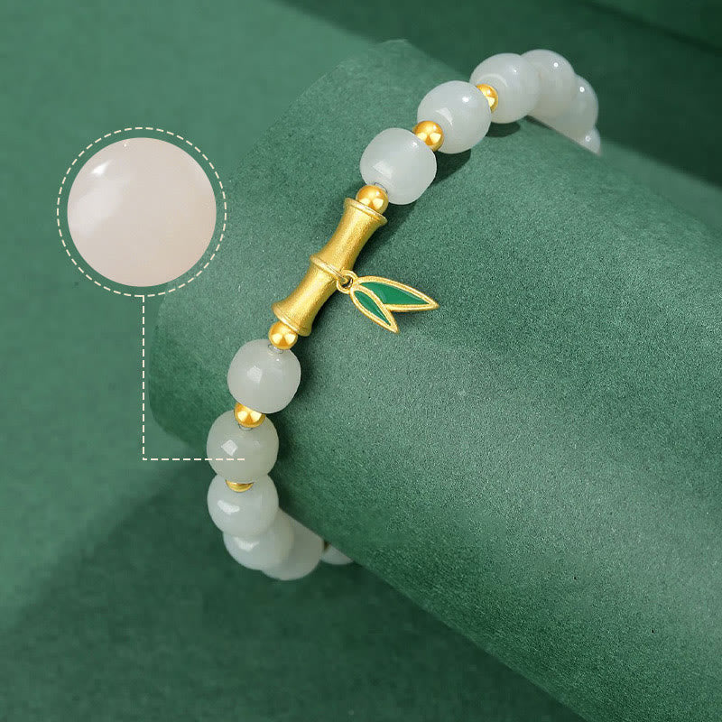 925 Sterling Silver Hetian White Jade Bamboo Luck Bracelet
