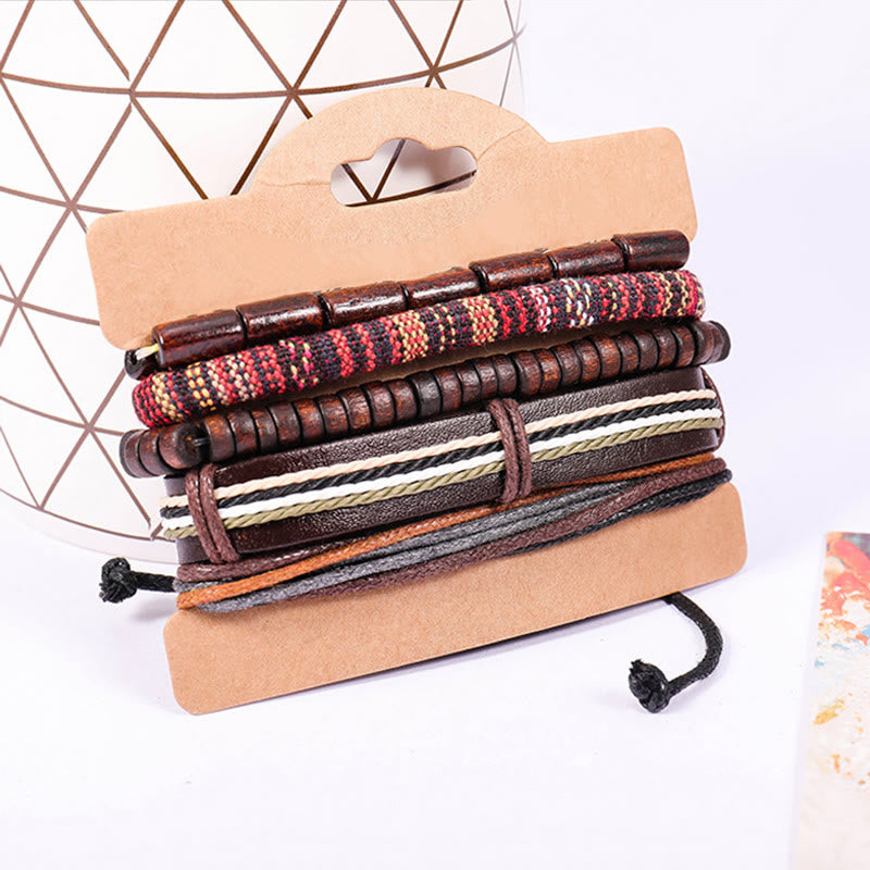 Wrap Hemp Cords Wood Beads Leather Bracelet