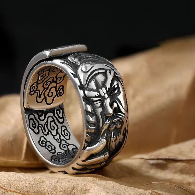 Guan Gong Auspicious Clouds Engraved Copper Adjustable Ring