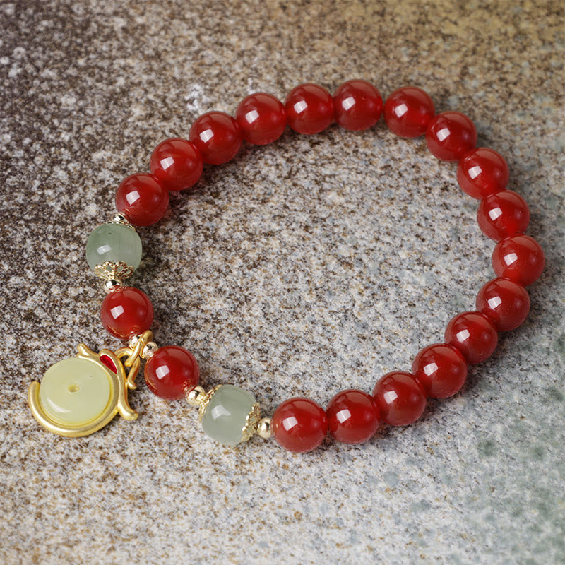 Year of the Dragon Red Agate Jade Peace Buckle Fu Character Success Bracelet