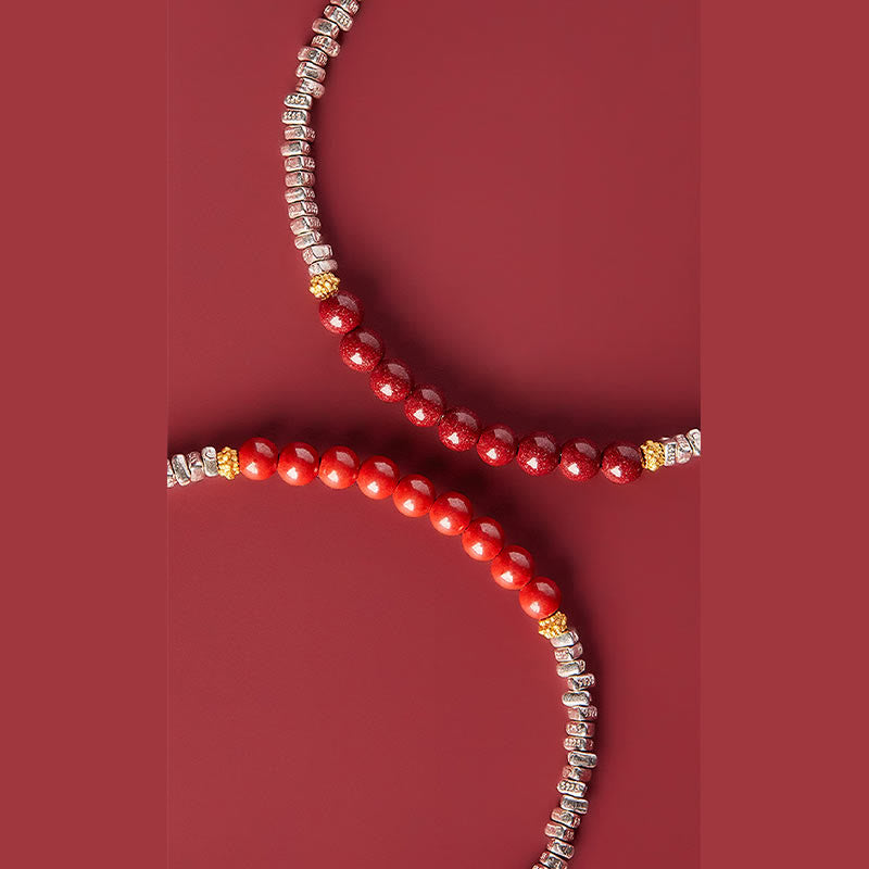 925 Sterling Silver Cinnabar Fu Character Blessing Bracelet
