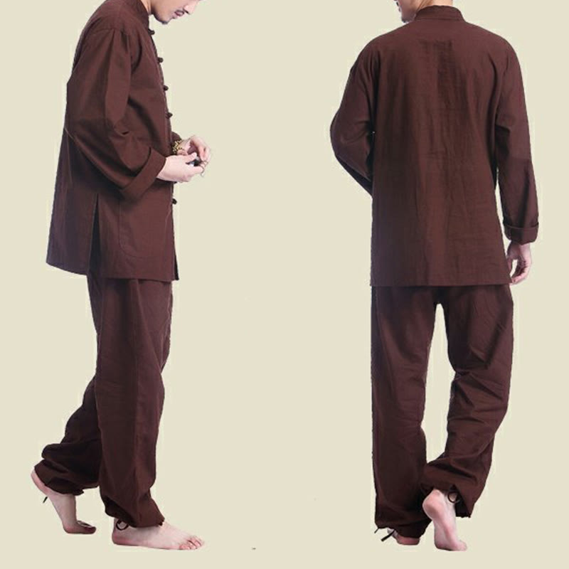 Chinese Frog Button Design Meditation Prayer Cotton Linen Spiritual Zen Practice Yoga Clothing Men's Set