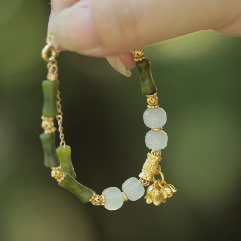 Green Bamboo Jade Lily of the Valley Wealth Bracelet