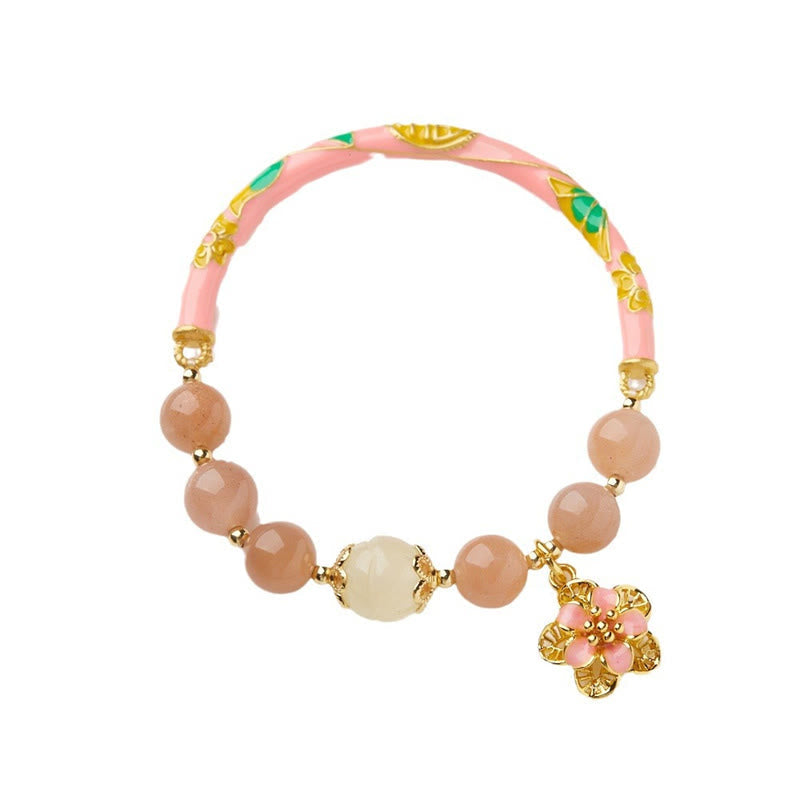 Natural Sun Stone Golden Silk Jade Flower Charm Wealth Bracelet Bangle