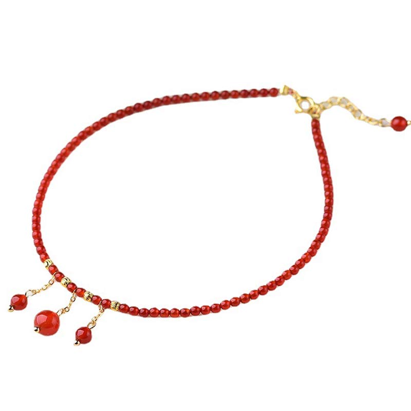 Natural Red Agate Stone Grounding Anklet for Logical Clarity