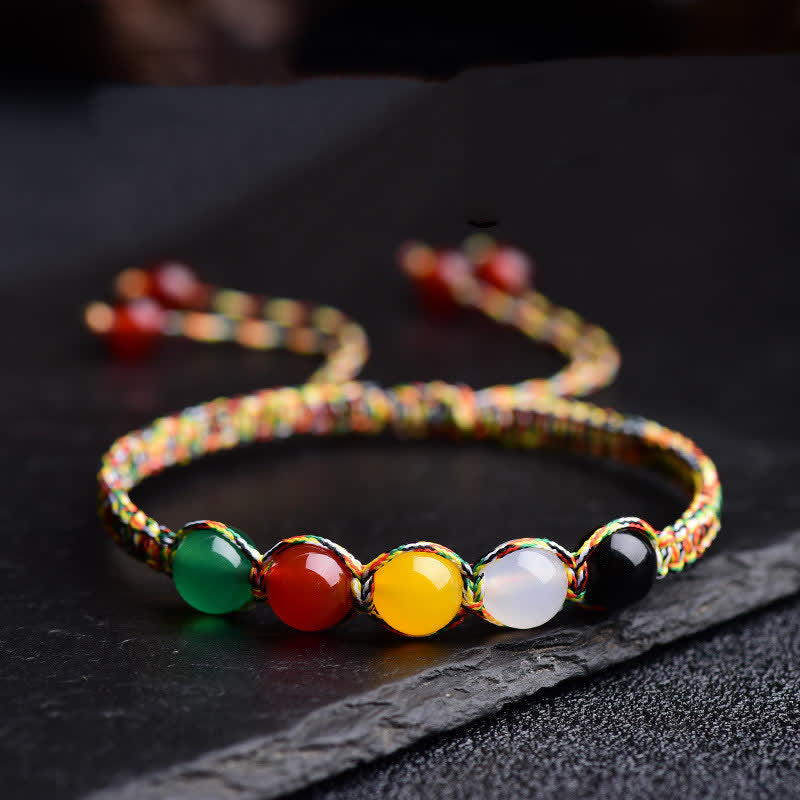 Colorful Agate Five Elements String Bracelet – Red Agate Energy Anchor