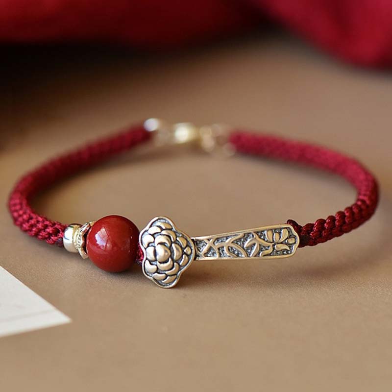 925 Sterling Silver & Cinnabar Adjustable Minimalist String Bracelet