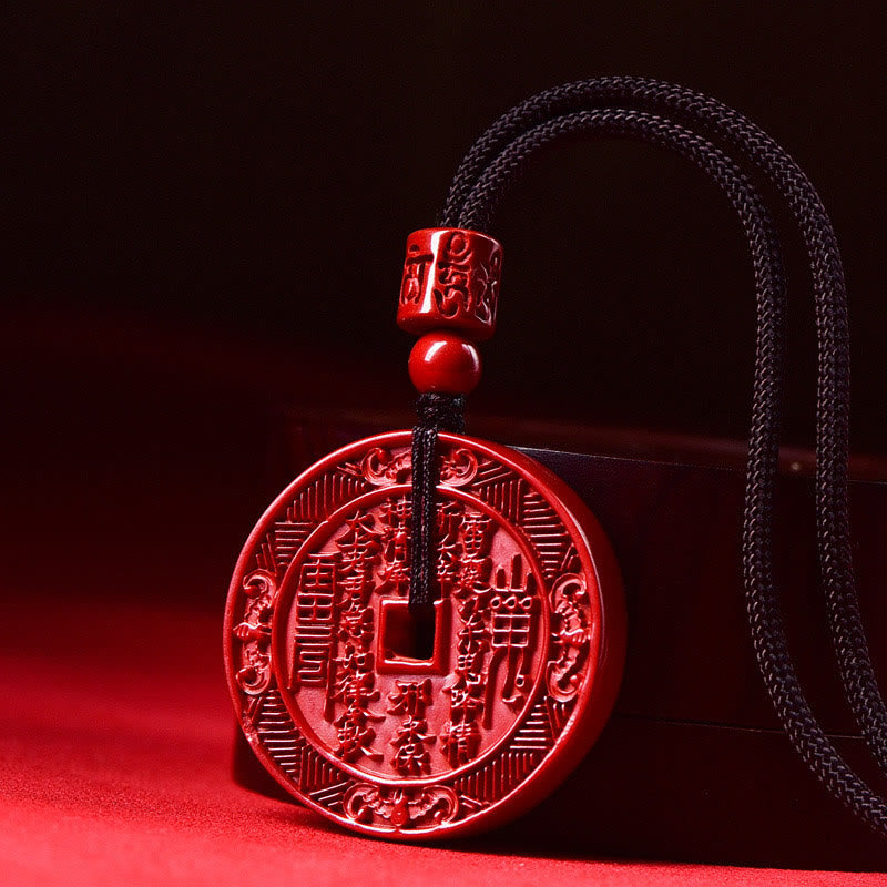 Natural Cinnabar Mountain Ghosts Spend Money Bagua Blessing Necklace Pendant Key Chain
