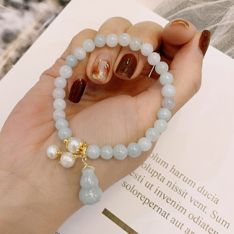 Natural Jade and Pearl Wu Lou Gourd Bracelet with Gold and Copper Accents