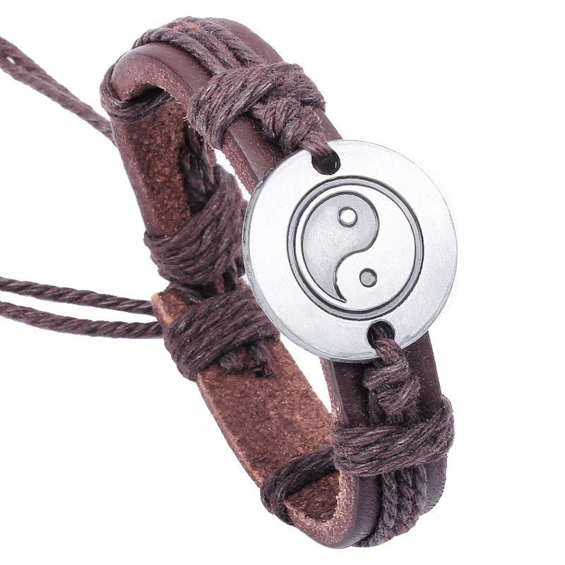 Retro Yin Yang Leather & Wax Rope Harmony Bracelet
