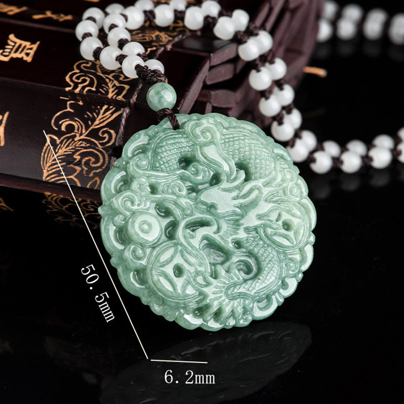 Chinese Zodiac Dragon Jade Fortune Necklace String Pendant