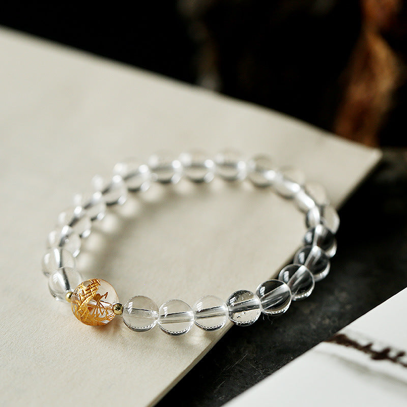 Natural Black Obsidian White Crystal Black Onyx Dragon Strength Bracelet