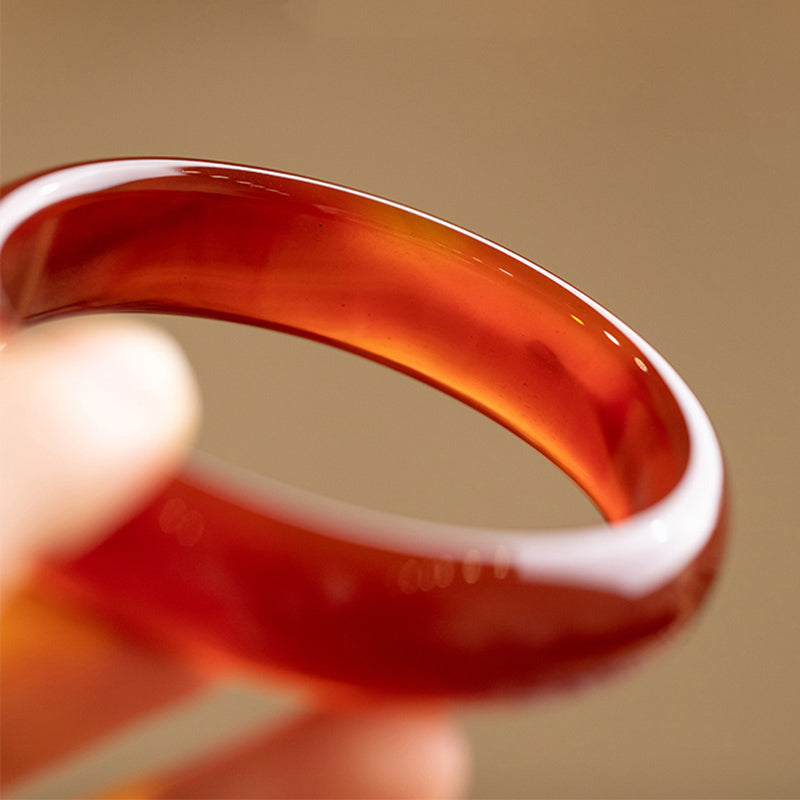 Natural Red Agate Solid Stone Bangle Bracelet
