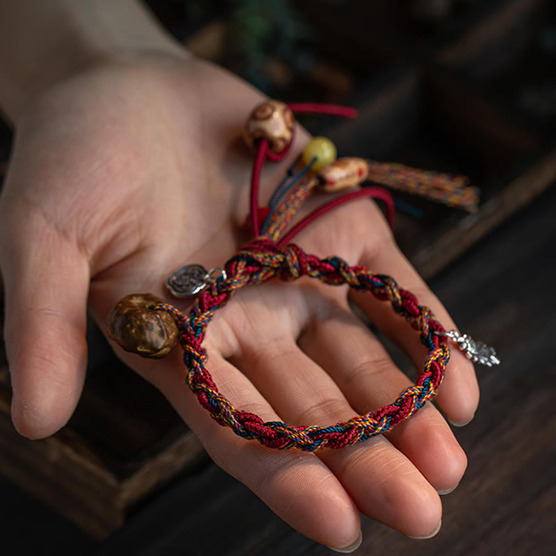 Tibetan Handmade Red String Bracelet with 925 Sterling Silver Koi Fish & Auspicious Clouds