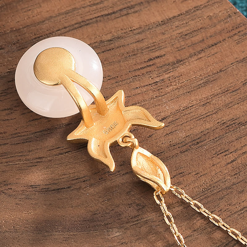 White Jade Fox Copper Coin Protection Luck Necklace Pendant