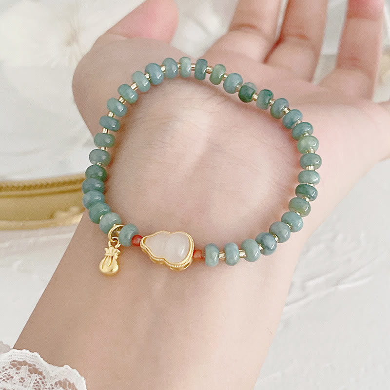 Natural Hetian Jade Pearl Peace Buckle Fu Character Gourd Money Bag Strawberry Quartz PiXiu Luck Bracelet