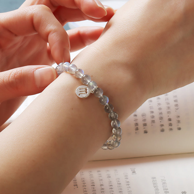 Celestial Moonstone Beaded Bracelet with 12 Zodiac Constellations