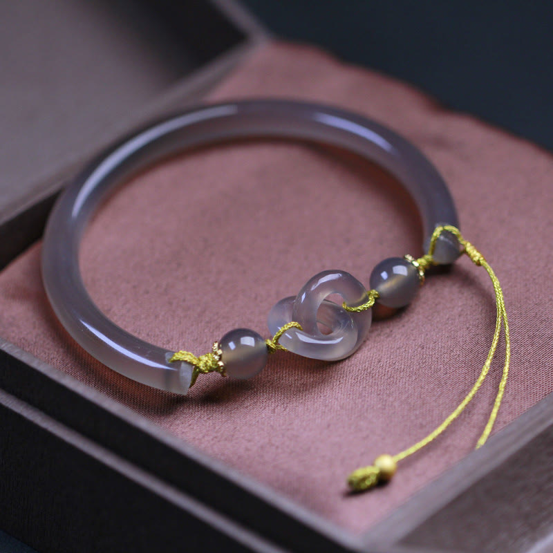 Natural Gray Agate Double Peace Buckle Balance Bracelet Bangle